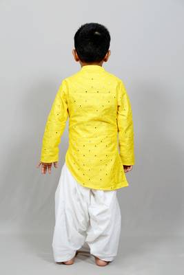 full sleeves yellow kurta with dhoti for boys 2
