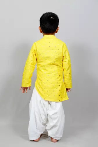 full sleeves yellow kurta with dhoti for boys