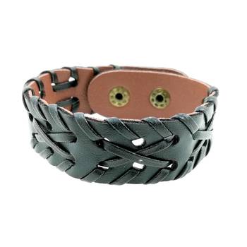 Saizen Hand-Woven Black & Brown Leather Bracelet For Men 2