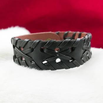 Saizen Hand-Woven Black & Brown Leather Bracelet For Men 4