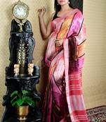 Multicolored Printed Cotton Blended Linen With Zari Border