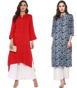 combo of cotton and rayon red and blue kurti