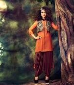 orange embroidered Georgette semi stitched salwar with dupatta