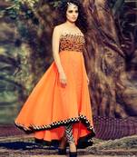 orange embroidered Georgette semi stitched salwar with dupatta
