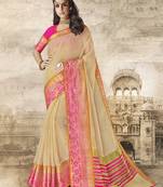 Beige woven cotton silk saree with blouse