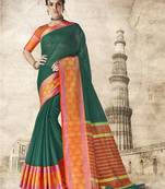 Green woven cotton silk saree with blouse