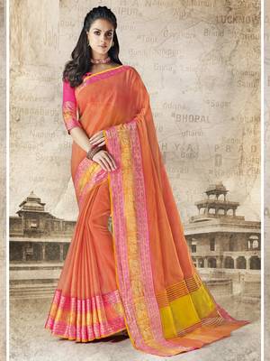 Orange woven cotton silk saree with blouse 1