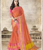 Orange woven cotton silk saree with blouse
