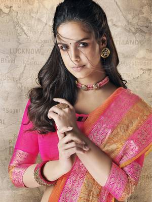 Orange woven cotton silk saree with blouse 2