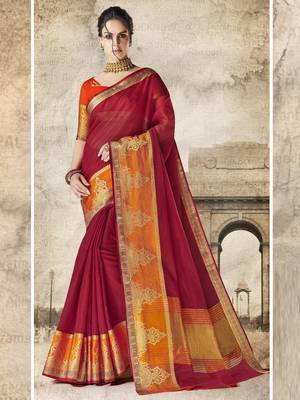 Red woven cotton silk saree with blouse 1