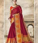 Red woven cotton silk saree with blouse