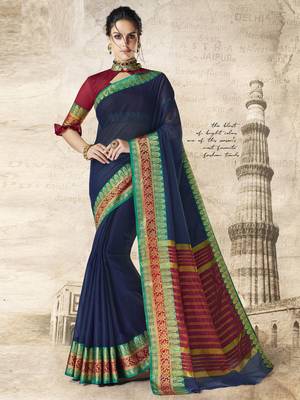 Blue woven cotton silk saree with blouse 1