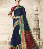 Blue woven cotton silk saree with blouse