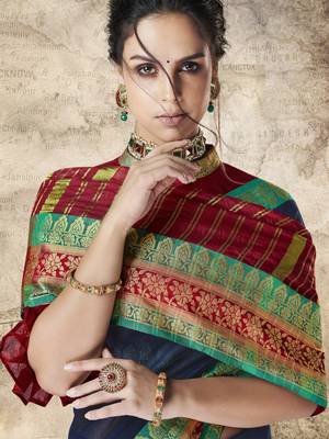 Blue woven cotton silk saree with blouse 2