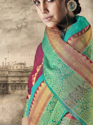 Green woven cotton silk saree with blouse 3