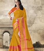 Yellow woven cotton silk saree with blouse