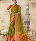 Green woven cotton silk saree with blouse