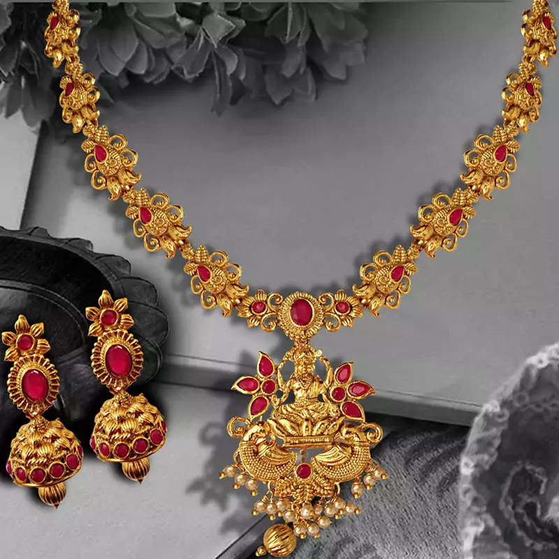 Dual Peacock Style ZINC Temple Necklace