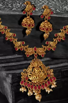 Laxmi Ji Base Multi Peacock Zinc Temple Necklace