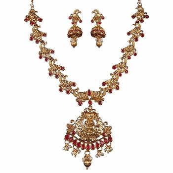 Laxmi Ji Base Multi Peacock Zinc Temple Necklace 3