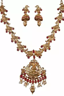 Laxmi Ji Base Multi Peacock Zinc Temple Necklace
