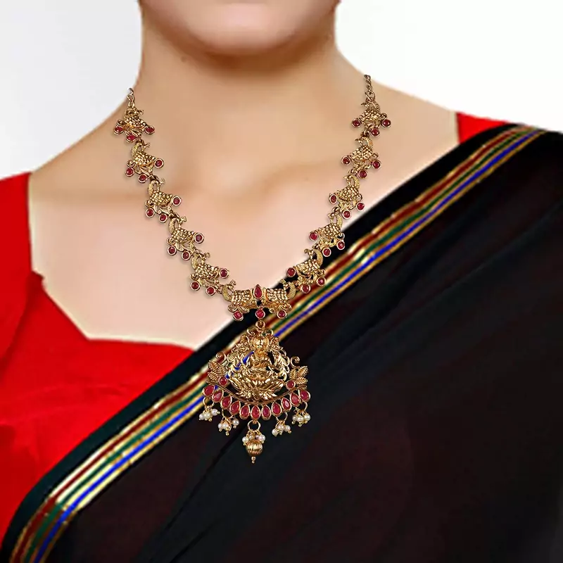 Laxmi Ji Base Multi Peacock Zinc Temple Necklace