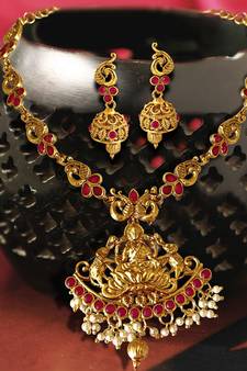 Peacock Base LAXMI JI ZINC Temple Necklace