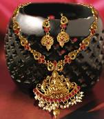 Peacock Base LAXMI JI ZINC Temple Necklace