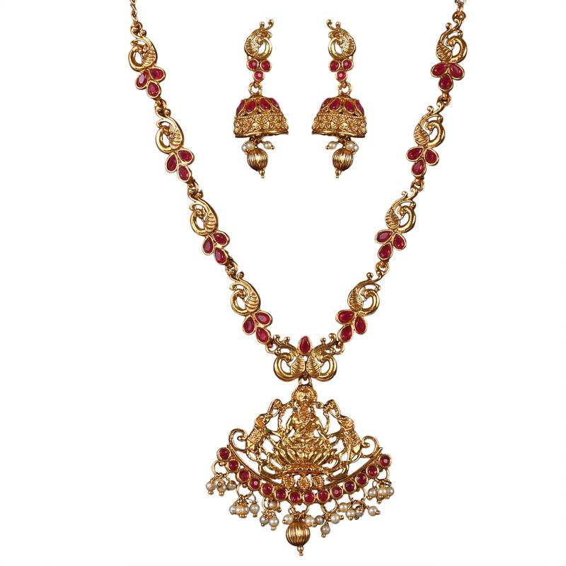 Peacock Base LAXMI JI ZINC Temple Necklace