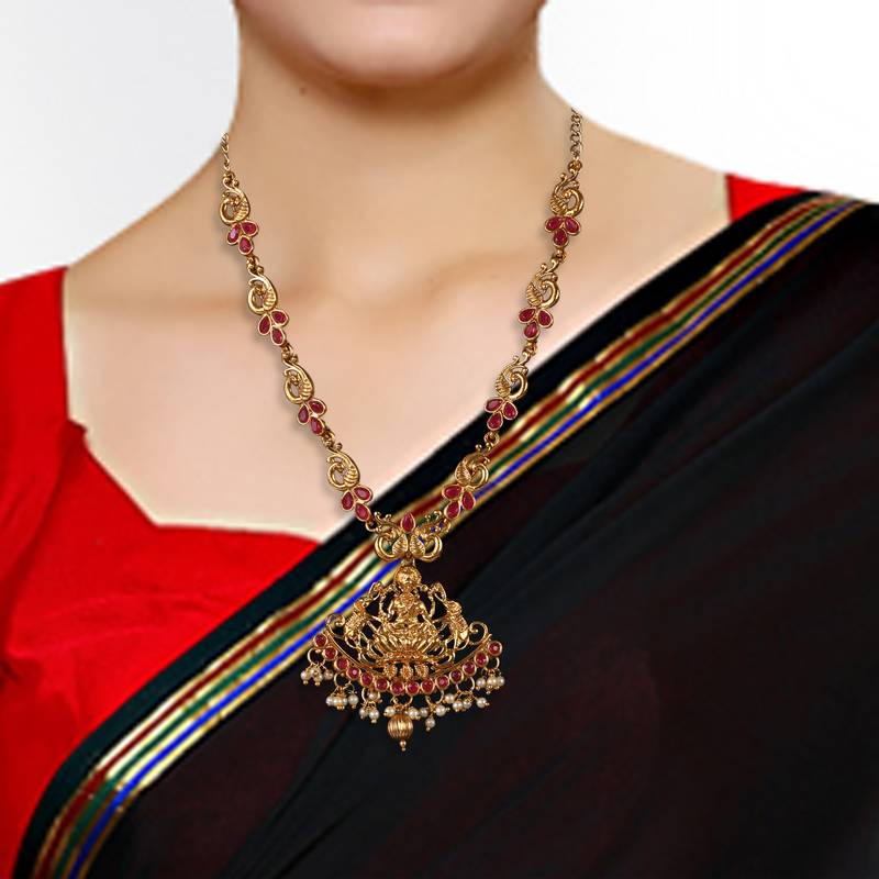 Peacock Base LAXMI JI ZINC Temple Necklace
