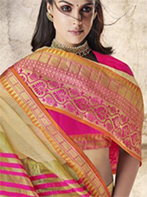 Beige woven cotton silk saree with blouse 2