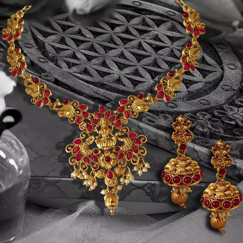 Peacock Designed Temple ZINC Necklace