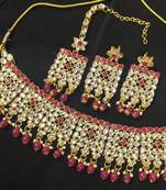 Ruby Pink Kundan Pearl Choker Jewelry Set