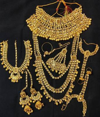 Charming Jewelry Designer WhiteGolden CZ Pearl Kundan Full Bridal Jewelry Set 1