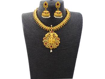 Kemp Designer Laxmi ji Elephant Ruby Green Round Necklace Set 1