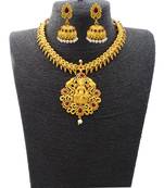 Kemp Designer Laxmi ji Elephant Ruby Green Round Necklace Set