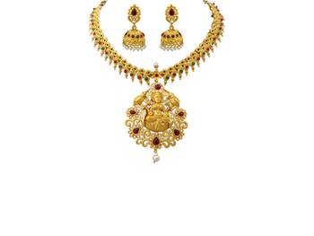 Kemp Designer Laxmi ji Elephant Ruby Green Round Necklace Set 3