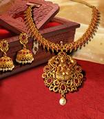 Kemp Designer Laxmi ji Elephant Ruby Round Necklace Set