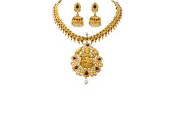 Kemp Designer Laxmi ji Elephant Ruby Round Necklace Set 2