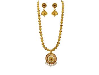 Kemp Designer Temple High Gold Plated Round Shaped Mala Beads Ruby Long Necklace Set Jewellery 2