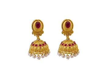 Kemp Designer Temple Golden Matte Polished Elephant Peacock Round Shaped Ruby Short Necklace Set Jewellery 3