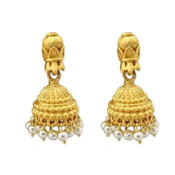 Matte Gold Finish Temple Dancing Women with Silver Pearl Moti Chain Jewellery Imitation Necklace Set 3
