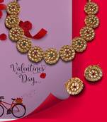 High Gold Finish U Shape Flower Design Diamond and Ruby Green Short Necklace