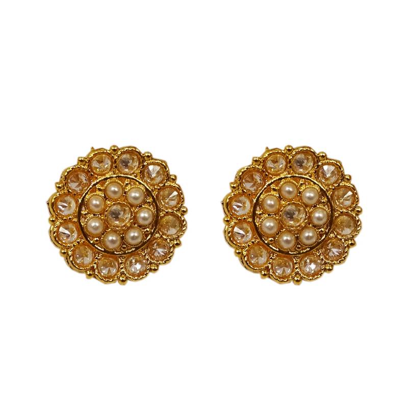 High Gold Finish U Shape Flower Design Diamond and Ruby Green Short Necklace