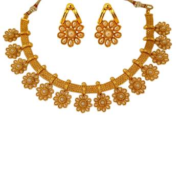 U Shape zinc Necklace Set Jewelry for Women with Pearl White Colour Round Shape 2