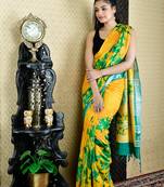 Canary Yellow And Green Printed Cotton Blended Linen