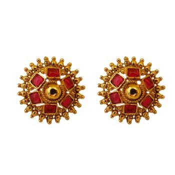 OyeKudiye U Shape Ruby Moti Pearl Colour Squared Shaped Copper Necklace Jewelry with Matching Earring Set 3