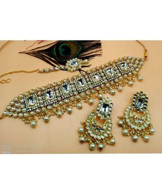 Charming Jewelry White Kundan Pearl Choker Jewelry Set 1