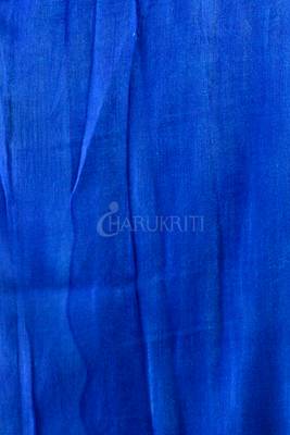 Sky Blue And Green Floral Printed Cotton Blended Linen With Royal Blue Zari Border 2
