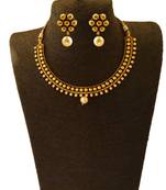 Gold Polish Small U Shaped Short Necklace with Flower Designs and with Matching Earring Sets Set